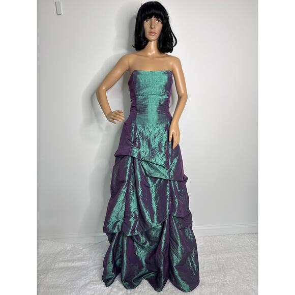 Vintage 80's F.I.E.S.T.A. iridescent teal taffeta draping strapless gown Medium - Picture 16 of 16